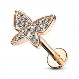 Piercing micro-labret 131 - Papillon rose avec strass