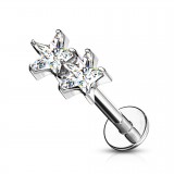Piercing micro-labret 135 - Deux étoiles grises cristal