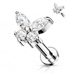 Piercing micro-labret 150 - Papillon cristal transparent