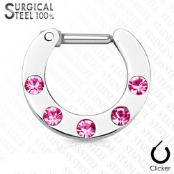 Piercing septum, oreille 04 - Cinq strass roses