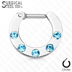 Piercing septum, oreille 04 - Cinq strass bleu-clair