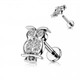 Piercing micro-labret 156 - Hibou gris multistrass