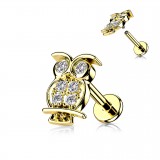 Piercing micro-labret 156 - Hibou jaune multistrass