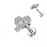 Piercing micro-labret 157 - Coeur gris ouvert multistrass