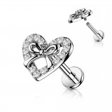 Piercing micro-labret 159 - Coeur et noeud papillon gris