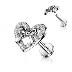 Piercing micro-labret 159 - Coeur et noeud papillon gris