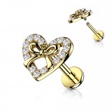 Piercing micro-labret 159 - Coeur et noeud papillon jaune