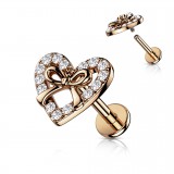 Piercing micro-labret 159 - Coeur et noeud papillon rose