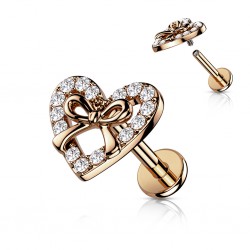 Piercing micro-labret 159 - Coeur et noeud papillon rose