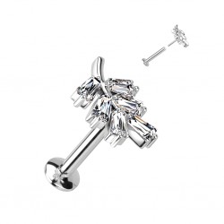 Piercing micro-labret 162 - Feuille grise avec zircones