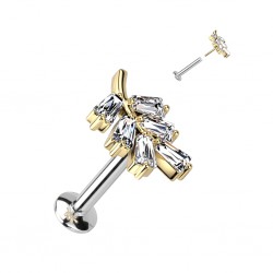 Piercing micro-labret 162 - Feuille jaune avec zircones
