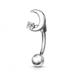 Piercing arcade 16 - Lune grise avec strass