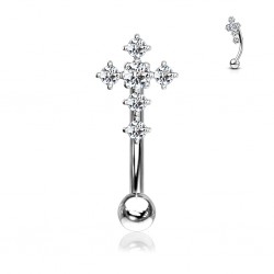 Piercing arcade 32 - Croix grise avec strass