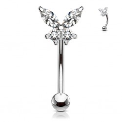Piercing arcade 50 - Papillon gris cristal transparent