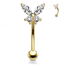 Piercing arcade 50 - Papillon jaune cristal transparent