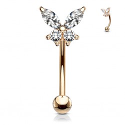 Piercing arcade 50 - Papillon rose cristal transparent