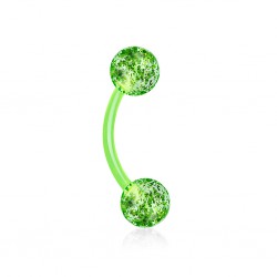 Piercing arcade acrylique 44 - Flexible vert-pomme paillettes