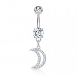 Piercing nombril pendant lune multistrass gris (D136)
