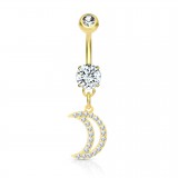 Piercing nombril pendant lune multistrass jaune (D136)