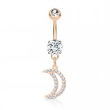 Piercing nombril pendant lune multistrass rose (D136)