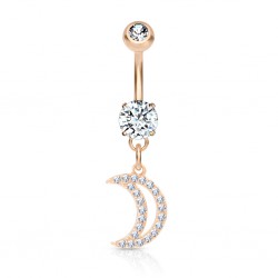 Piercing nombril pendant lune multistrass rose (D136)