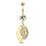 Piercing nombril feuille jaune ornée de strass (D232)