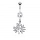 Piercing nombril arbre gris avec feuilles et strass (D133)