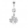 Piercing nombril arbre gris avec feuilles et strass (D133)