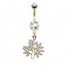 Piercing nombril arbre jaune avec feuilles et strass (D133)