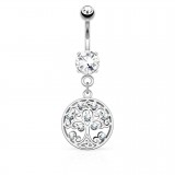 Piercing nombril arbre de vie gris avec strass (D209)