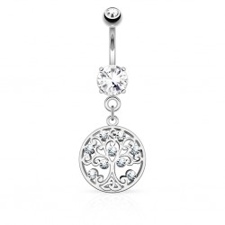 Piercing nombril arbre de vie gris avec strass (D209)