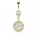 Piercing nombril arbre de vie jaune avec strass (D209)