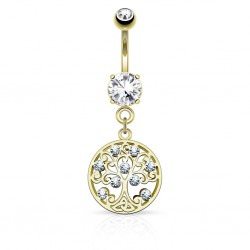 Piercing nombril arbre de vie jaune avec strass (D209)