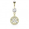 Piercing nombril arbre de vie jaune avec strass (D209)