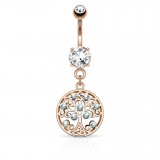 Piercing nombril arbre de vie rose avec strass (D209)
