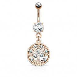 Piercing nombril arbre de vie rose avec strass (D209)