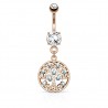 Piercing nombril arbre de vie rose avec strass (D209)