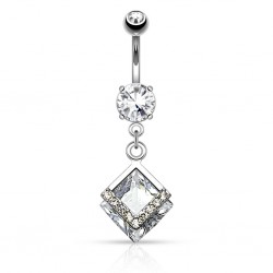 Piercing nombril cristal losange gris (D67)