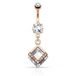 Piercing nombril cristal losange rose (D67)