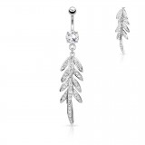 Piercing nombril feuille pendante grise (D205)