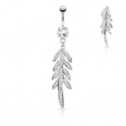 Piercing nombril feuille pendante grise (D205)