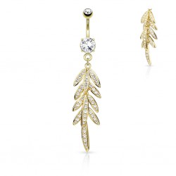 Piercing nombril feuille pendante jaune (D205)
