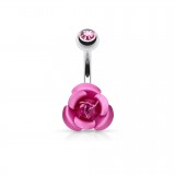 Piercing nombril fleur 02 - Petite rose rose
