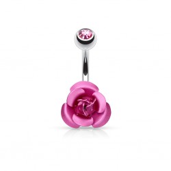 Piercing nombril fleur 02 - Petite rose rose
