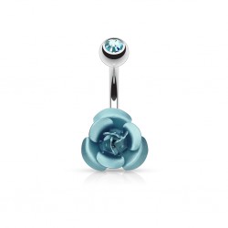 Piercing nombril fleur 02 - Petite rose bleu-clair