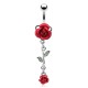 Piercing nombril fleur 04 - Roses rouges et feuilles