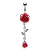Piercing nombril fleur 04 - Roses rouges et feuilles