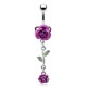 Piercing nombril fleur 04 - Roses lilas et feuilles