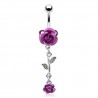 Piercing nombril fleur 04 - Roses lilas et feuilles