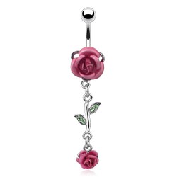 Piercing nombril fleur 04 - Roses roses et feuilles